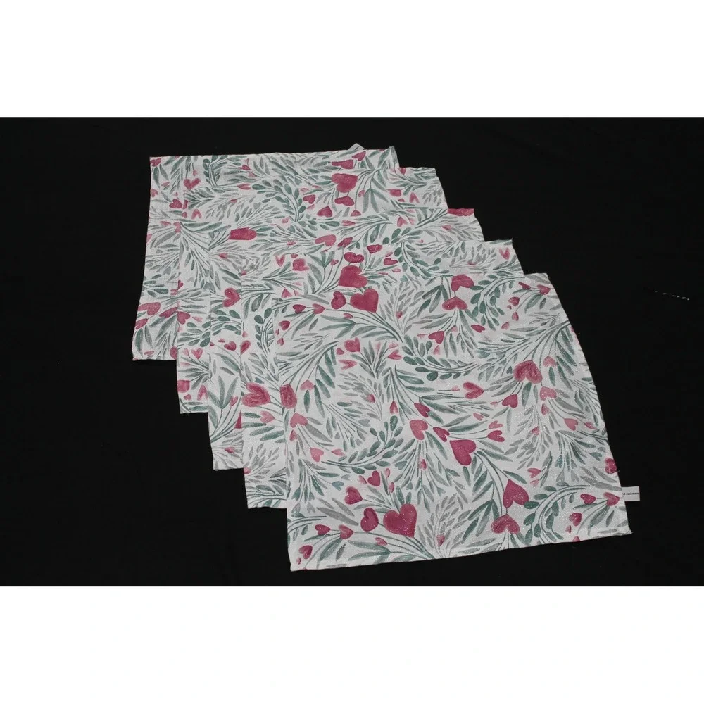 Cupcakes and Cashmere Set of 5 Heart Floral Cloth Napkins 16x18